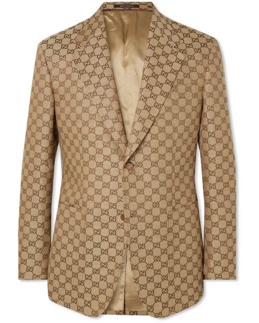Gucci Monogrammed Linen-blend Suit Jacket in Natural for Men | Lyst