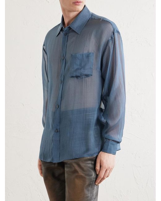 424 Blue Printed Silk-Chiffon Shirt for men