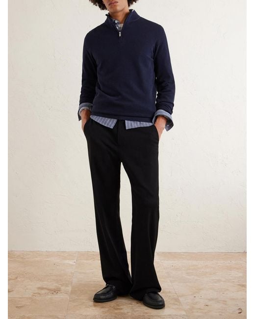 Fedeli Blue Cotton-piqué Half-zip Sweater for men
