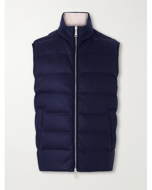 Eleventy Blue Reversible Padded Cashmere-Blend And Wool-Blend Gilet for men