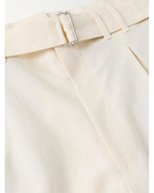 STÒFFA Natural Wide-Leg Belted Pleated Linen Shorts for men
