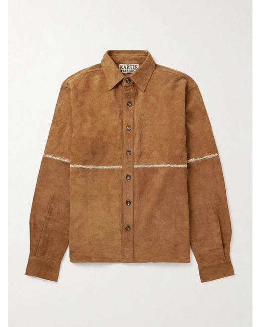 Kartik Research Brown Rabari Embroidered Suede Jacket for men