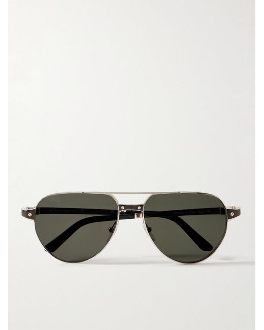 Cartier Metallic Aviator-style Silver-tone Sunglasses for men