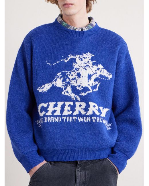 Won The West Jacquard-Knit Alpaca-Blend Sweater di CHERRY LA in Blue da Uomo