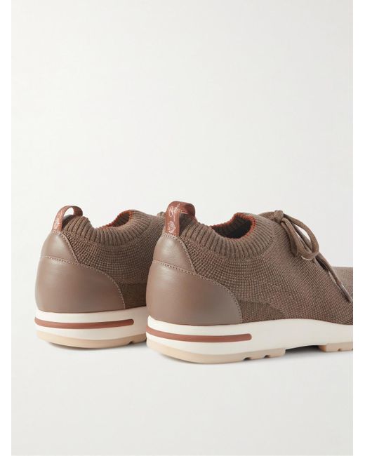 Loro Piana Brown 360 Flexy Walk Leather-Trimmed Wish Wool Sneakers for men