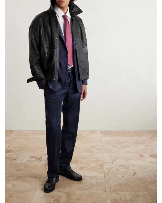 Canali Blue Slim-Fit Tapered Puppytooth Wool Suit Trousers for men