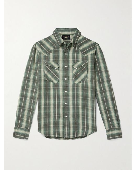 RRL Green Allen Checked Cotton-Flannel Western Shirt for men