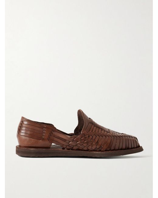 Yuketen Brown Chamula Cancun Woven Leather Loafers for men