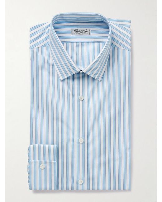 Charvet Blue Striped Cotton-Poplin Shirt for men