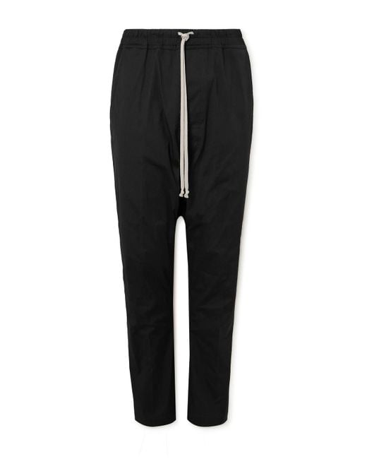Rick Owens Black Tapered Cotton-Blend Poplin Trousers for men