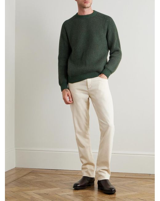 Loro Piana Green Ribbed Mélange Cashmere Sweater for men