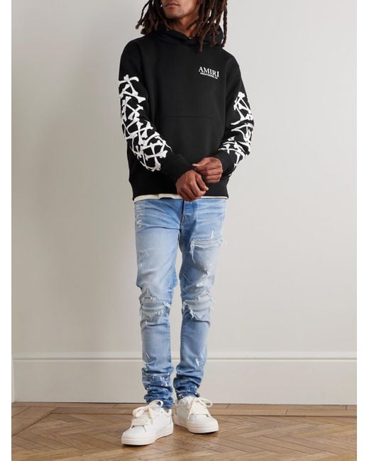 Amiri Black Bones Stacked Logo-Appliquéd Printed Cotton-Jersey Hoodie for men