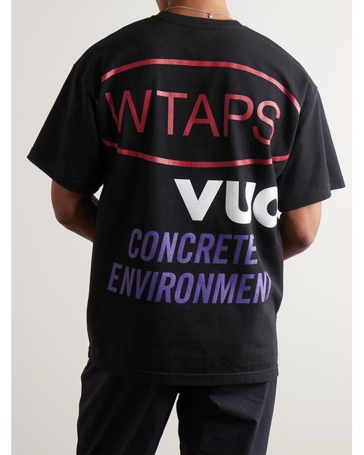 (w)taps Black Logo-Appliquéd Printed Cotton-Jersey T-Shirt for men