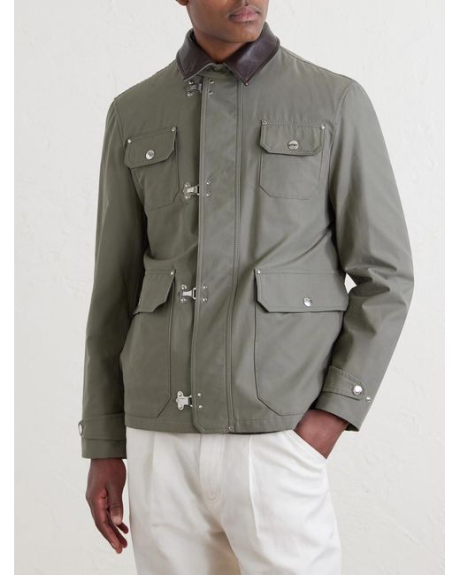 Brunello Cucinelli Green Fireman Leather-Trimmed Cotton-Blend Jacket for men