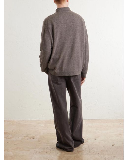 Acne Gray Oversized Logo-Embroidered Wool And Yak-Blend Polo Sweater for men