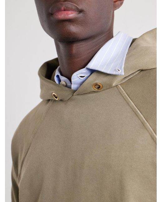 Les Tien Green French Terry-Cotton Raglan Hoodie for men