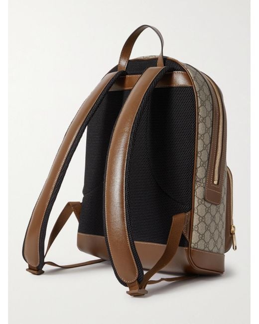 Gucci Brown GG Retro Leather-trimmed Monogrammed Coated-canvas Backpack for men
