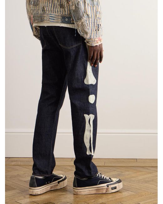 Kapital Blue Slim-Fit Crochet-Trimmed Jeans for men