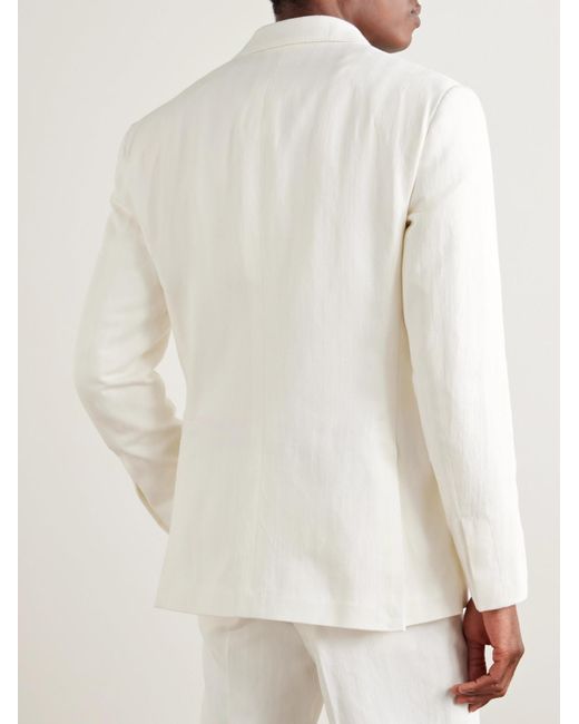 Ralph Lauren White Double-breasted Herringbone Cotton And Linen-blend Suit Jacket for men