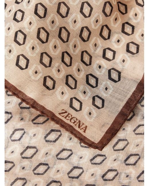 Zegna Natural Printed Wool Pocket Square for men
