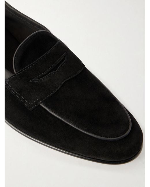 Edward Green Black Polperro Leather-trimmed Suede Penny Loafers for men