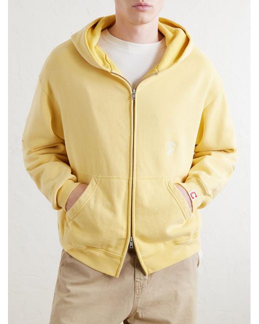 CHERRY LA Yellow Logo-Embroidered Paint-Splattered Cotton-Jersey Hoodie for men