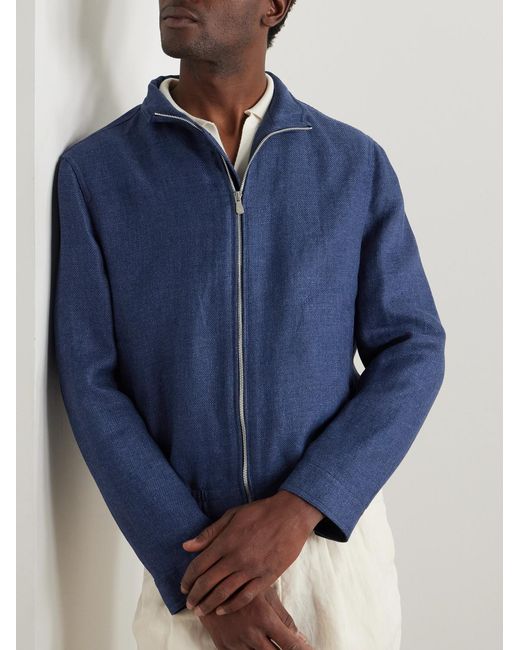 Brunello Cucinelli Blue Linen, Wool And Silk-Blend Bomber Jacket for men