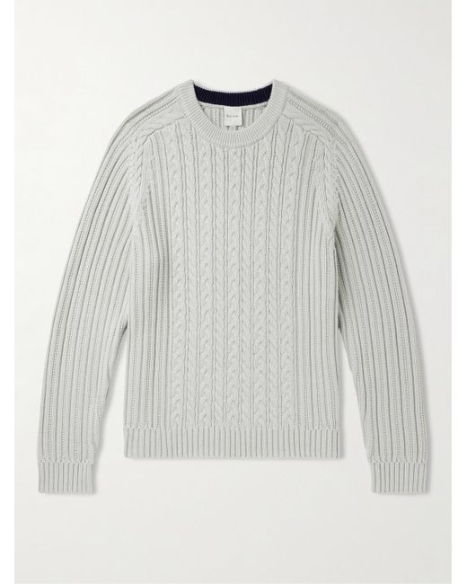 Paul Smith White Cable-knit Cotton And Cashmere-blend Sweater for men