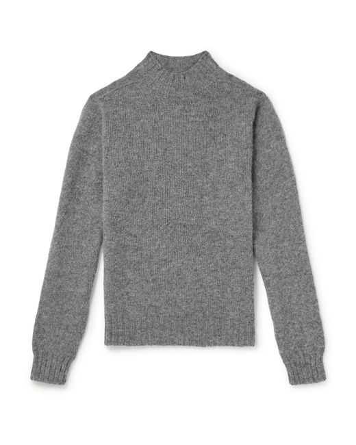 Drake's Gray Brushed Shetland Wool Mock-neck Sweater for men