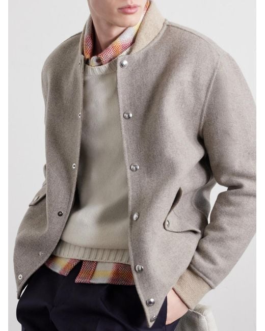 Eleventy Gray Wool And Cashmere-Blend Herringbone Bomber Jacket for men