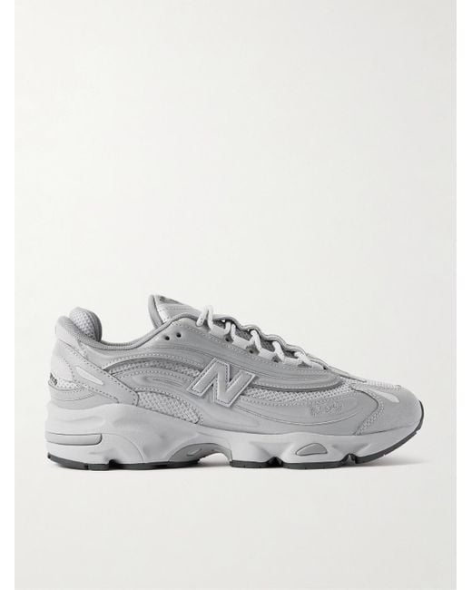 New Balance Gray M1000 Embroidered Reflective Faux Leather And Mesh Sneakers for men