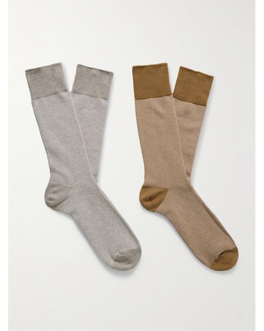 Mr P. White Set Of Two Birdseye Cotton-blend Socks for men