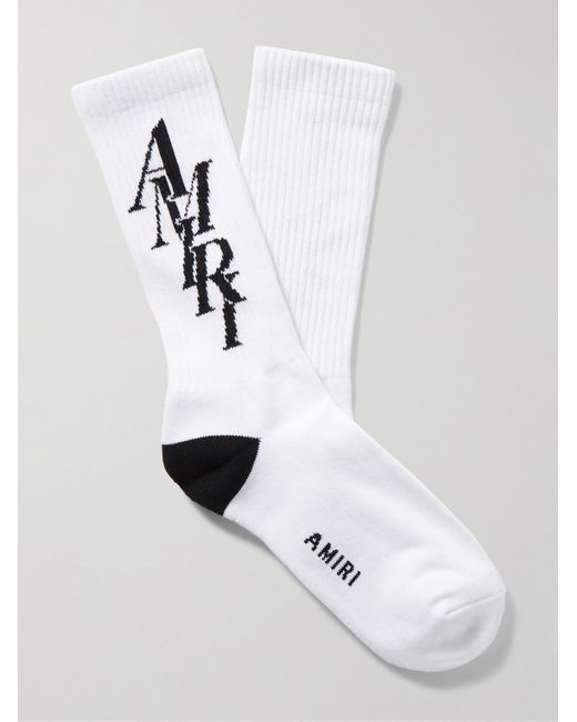 Amiri White Stack Logo-jacquard Ribbed Cotton-blend Socks for men