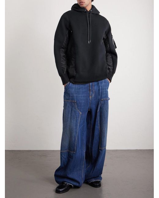 Sacai Black Nylon-trimmed Cotton-blend Jersey Hoodie for men