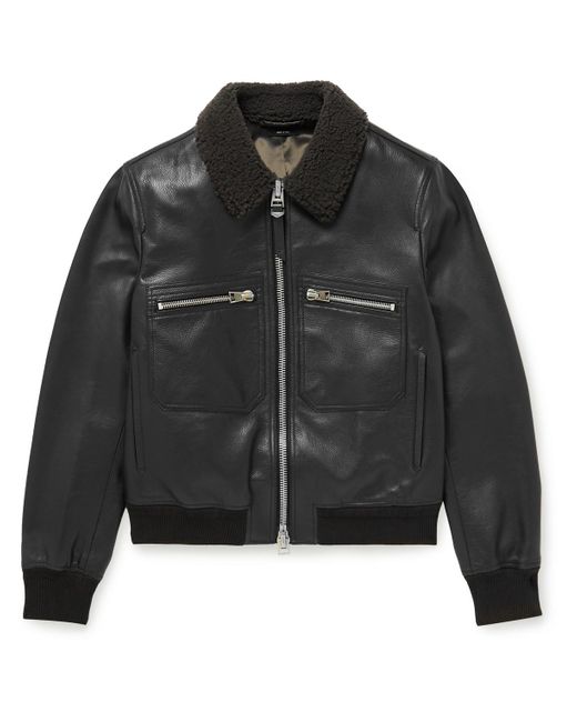 Tom Ford Slim-fit Shearling-trimmed Full-grain Leather Flight Jacket in ...