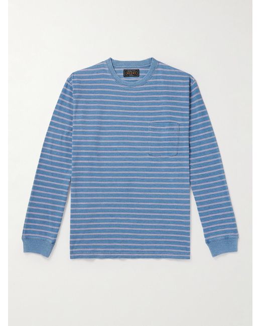 Beams Plus Blue Indigo Striped Cotton-jersey T-shirt for men