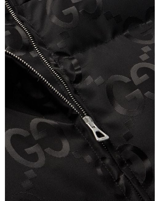 Piumino in shell trapuntato con cappuccio e logo jacquard di Gucci in Black da Uomo