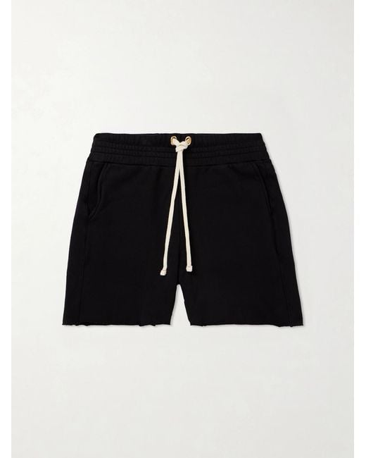 Les Tien Black Straight-Leg Heavyweight Structured-Fleece Cotton-Jersey Drawstring Shorts for men