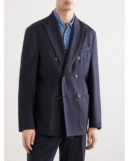 Barena Blue Doria Double-Breasted Wool-Blend Blazer for men