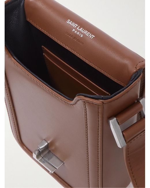 Saint Laurent Brown Solferino Mini Logo-embellished Leather Messenger Bag for men