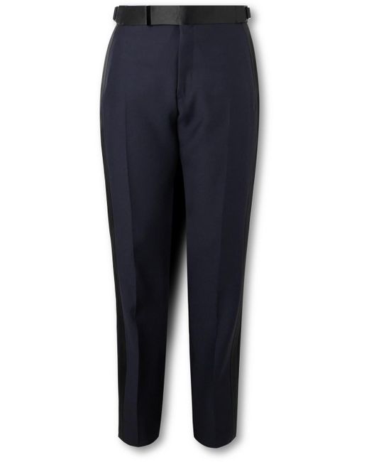 Tom Ford Blue Straight-leg Wool And Silk-blend Tuxedo Trousers for men