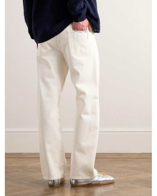 Pantaloni a gamba dritta in drill di cotone con logo ricamato di Marni in White da Uomo