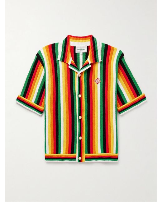 Casablancabrand Gestreiftes Hemd aus Frottee aus einer Baumwollmischung mit Logoapplikation und Reverskragen in Multicolor für Herren