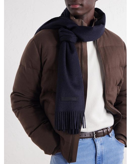Zegna Blue Fringed Cashmere Scarf for men