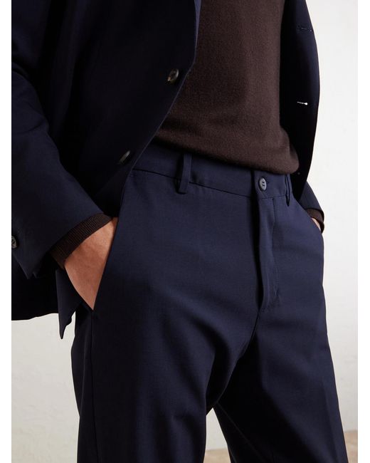 Eleventy Blue Slim-fit Tapered Stretch-wool Flannel Trousers for men