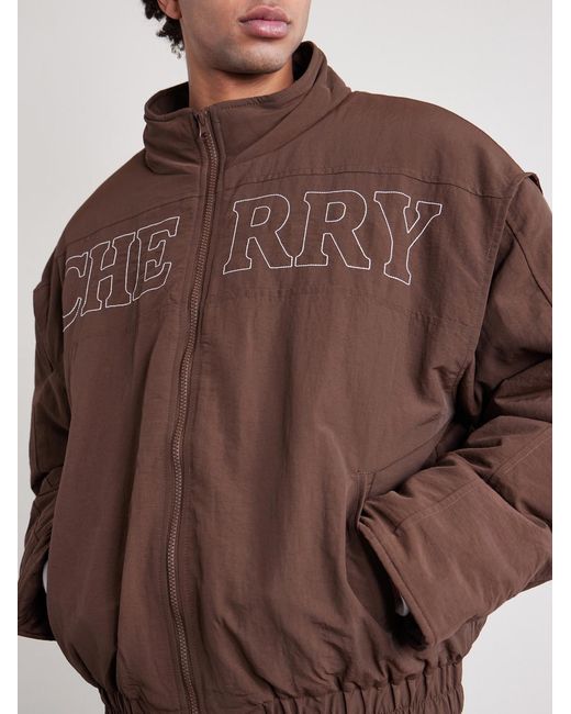 CHERRY LA Brown Pit Crew Logo-Embroidered Padded Nylon Jacket for men