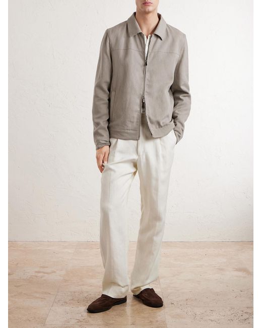 Thom Sweeney Natural Linen Bomber Jacket for men