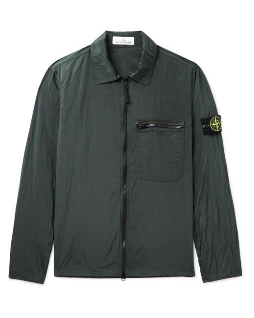 Stone Island Green Logo-appliquéd Garment-dyed Crinkle Reps Econyl® Nylon Overshirt for men