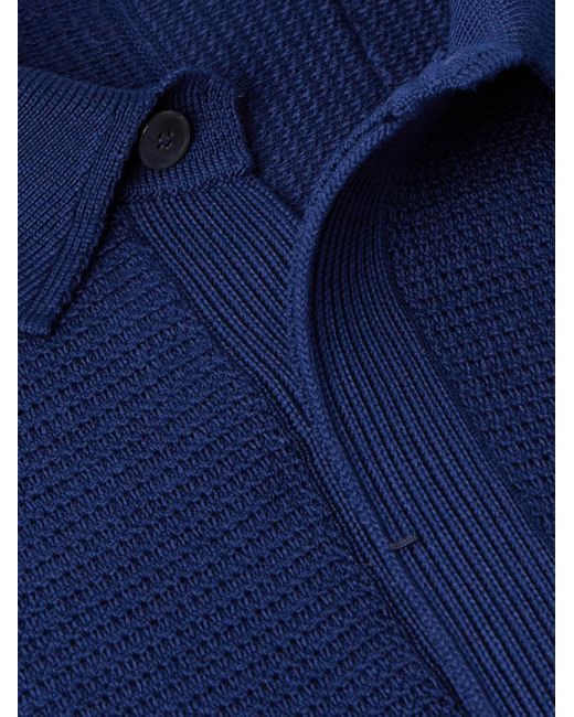 Zegna Blue Textured Cotton And Mulberry Silk-blend Polo Shirt for men
