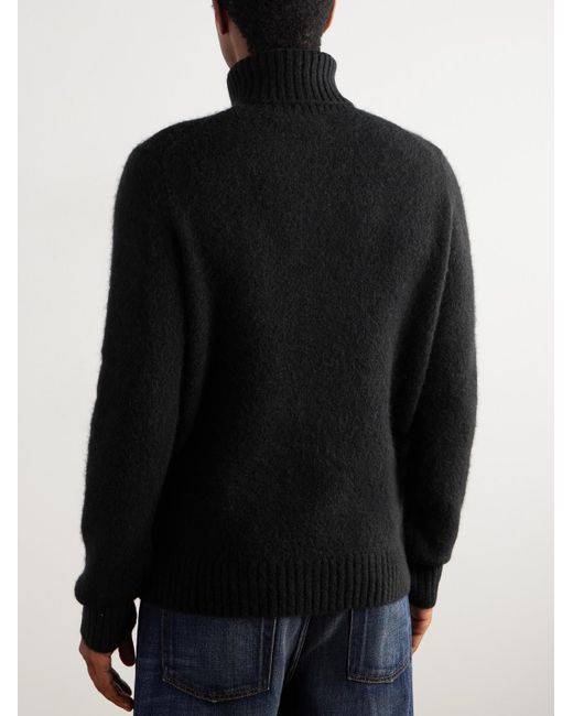 Polo Ralph Lauren Black Embroidered Rib-Detailed Brushed Jacquard-Knit Rollneck Sweater for men